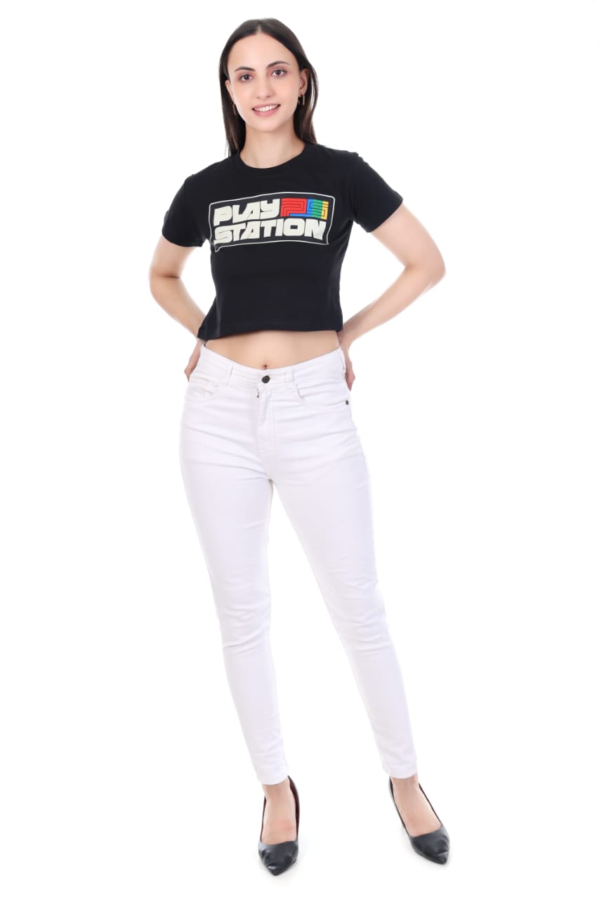 BLACK PLAY STATION GIRLS CROP TOP