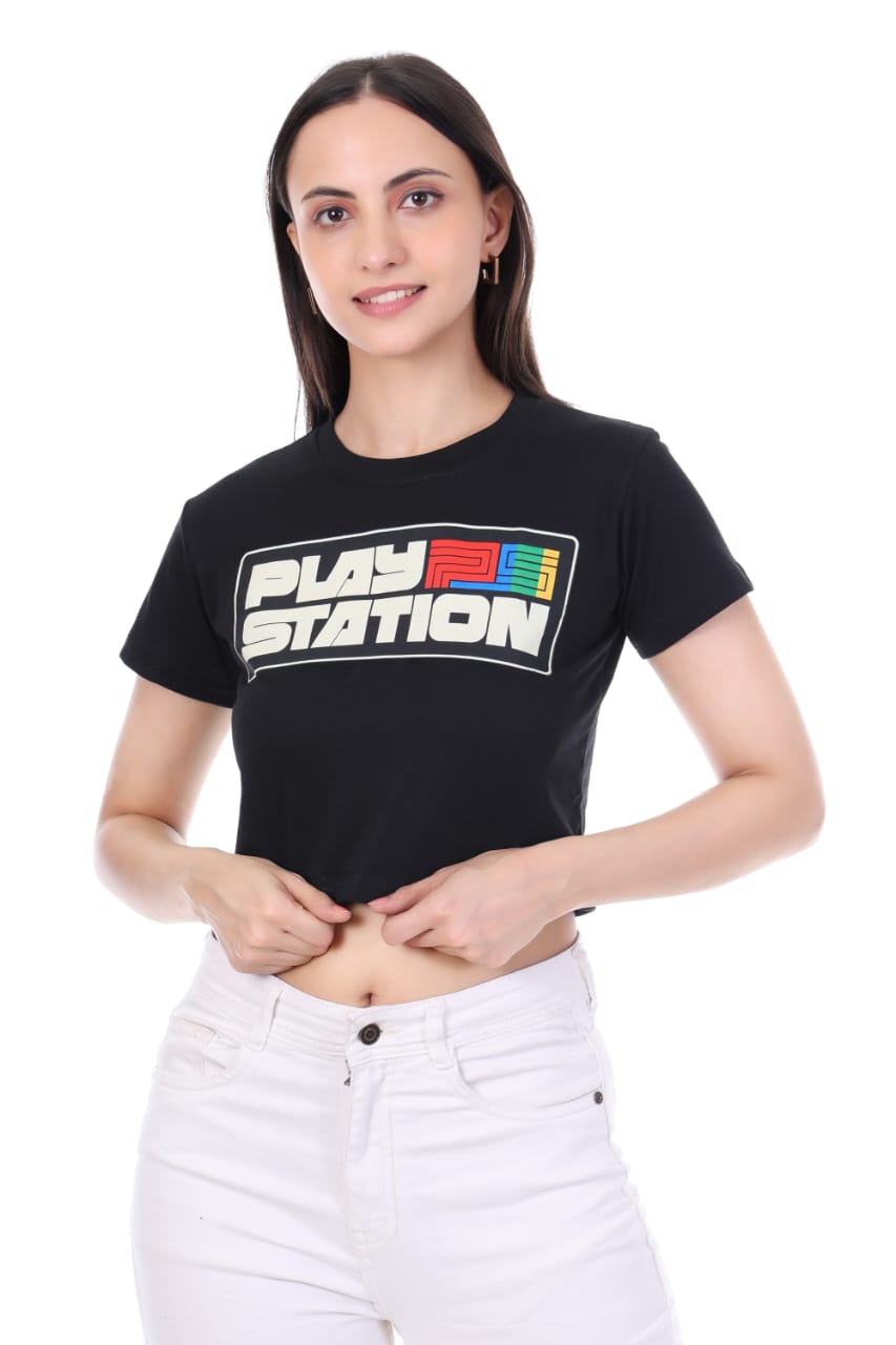 BLACK PLAY STATION GIRLS CROP TOP