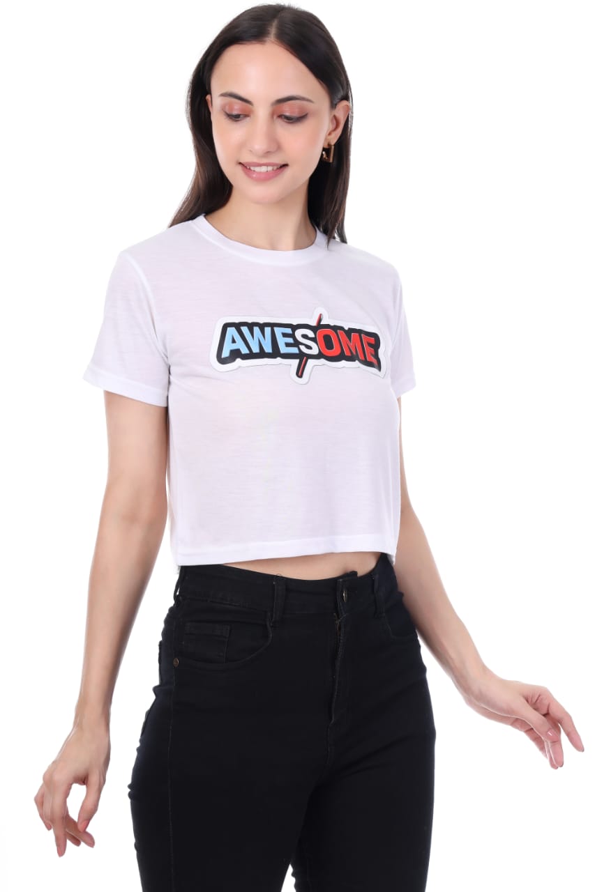 WHITE OWESOME GIRLS  CROP TOP