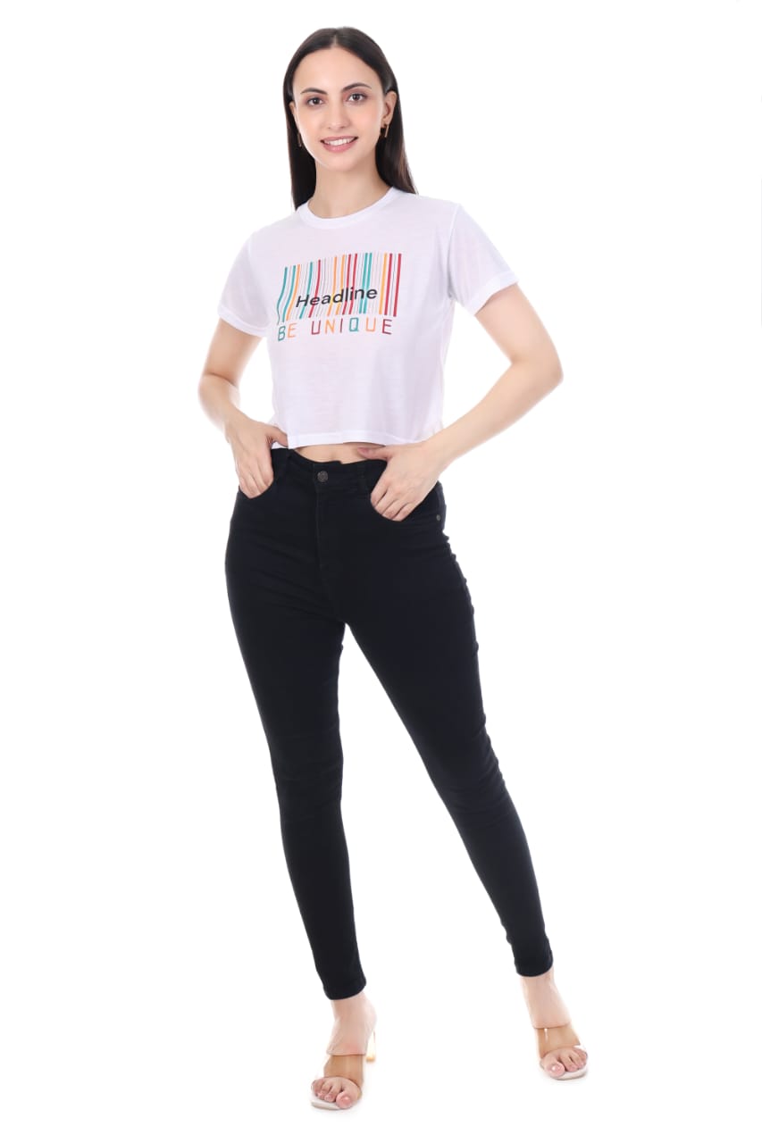WHITE HEADLINE BE UNIQUE GIRL CROP TOP