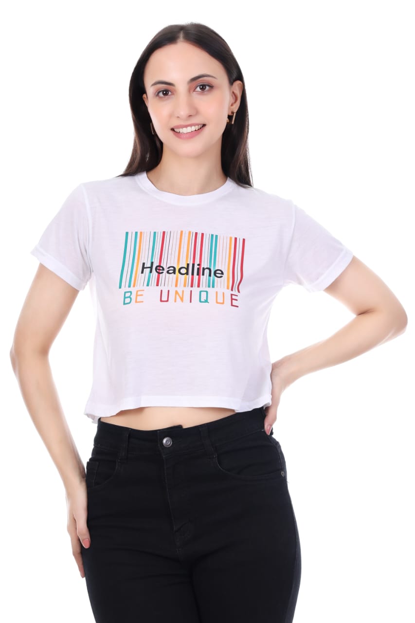 WHITE HEADLINE BE UNIQUE GIRL CROP TOP