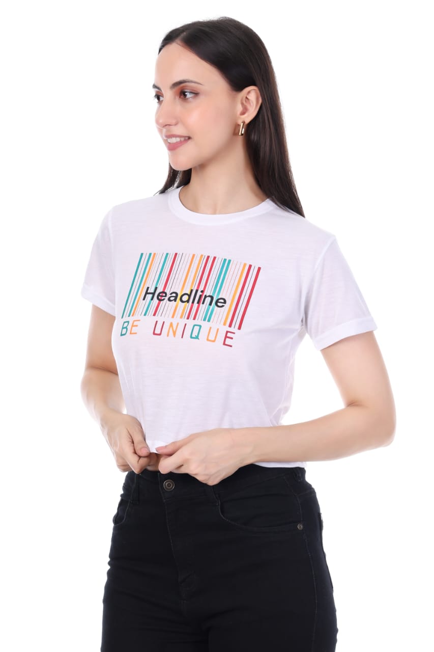 WHITE HEADLINE BE UNIQUE GIRL CROP TOP