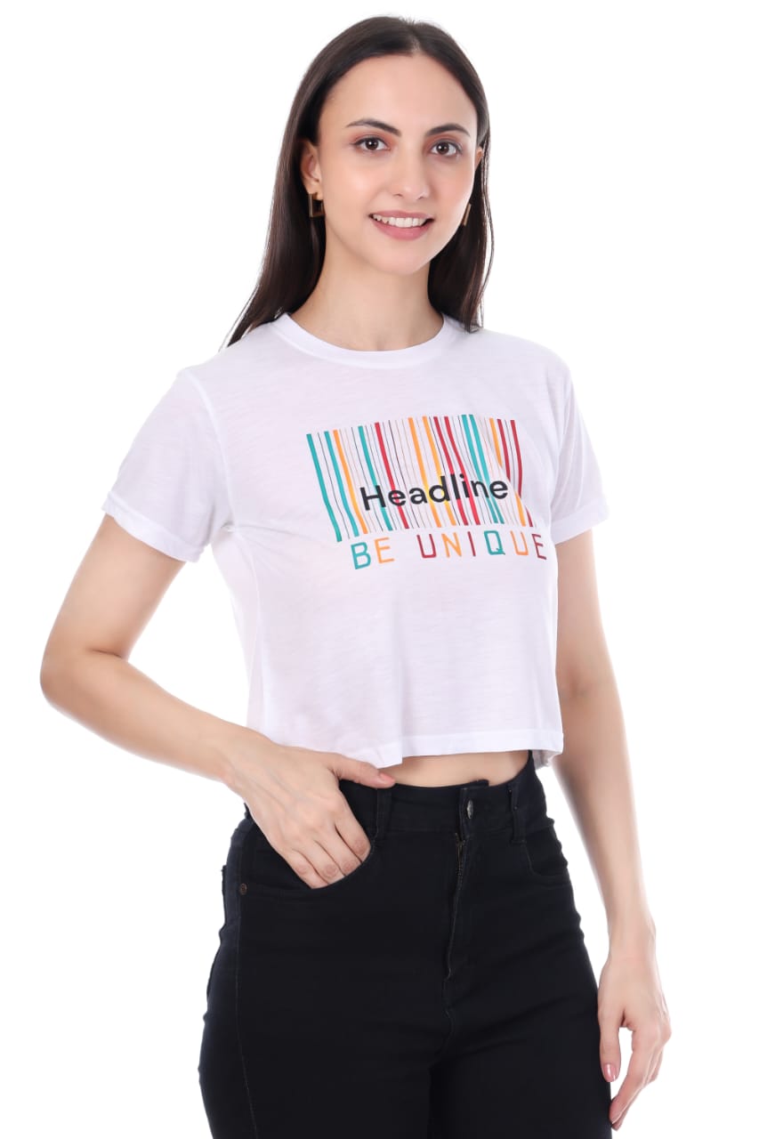 WHITE HEADLINE BE UNIQUE GIRL CROP TOP