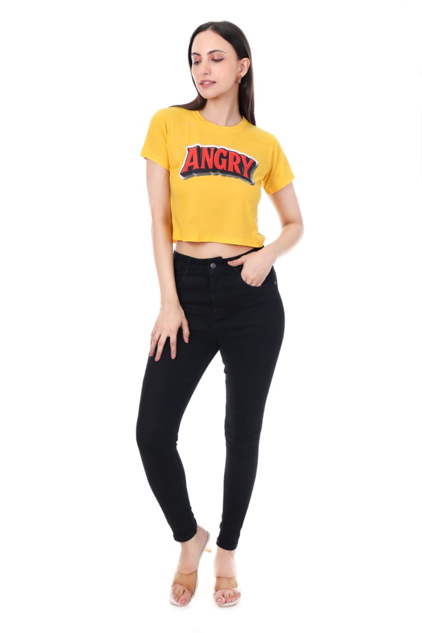 YELLOW ANGERY GIRL CROP TOP