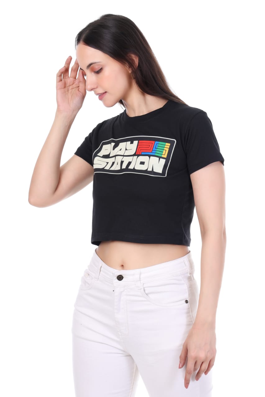 BLACK PLAY STATION GIRLS CROP TOP