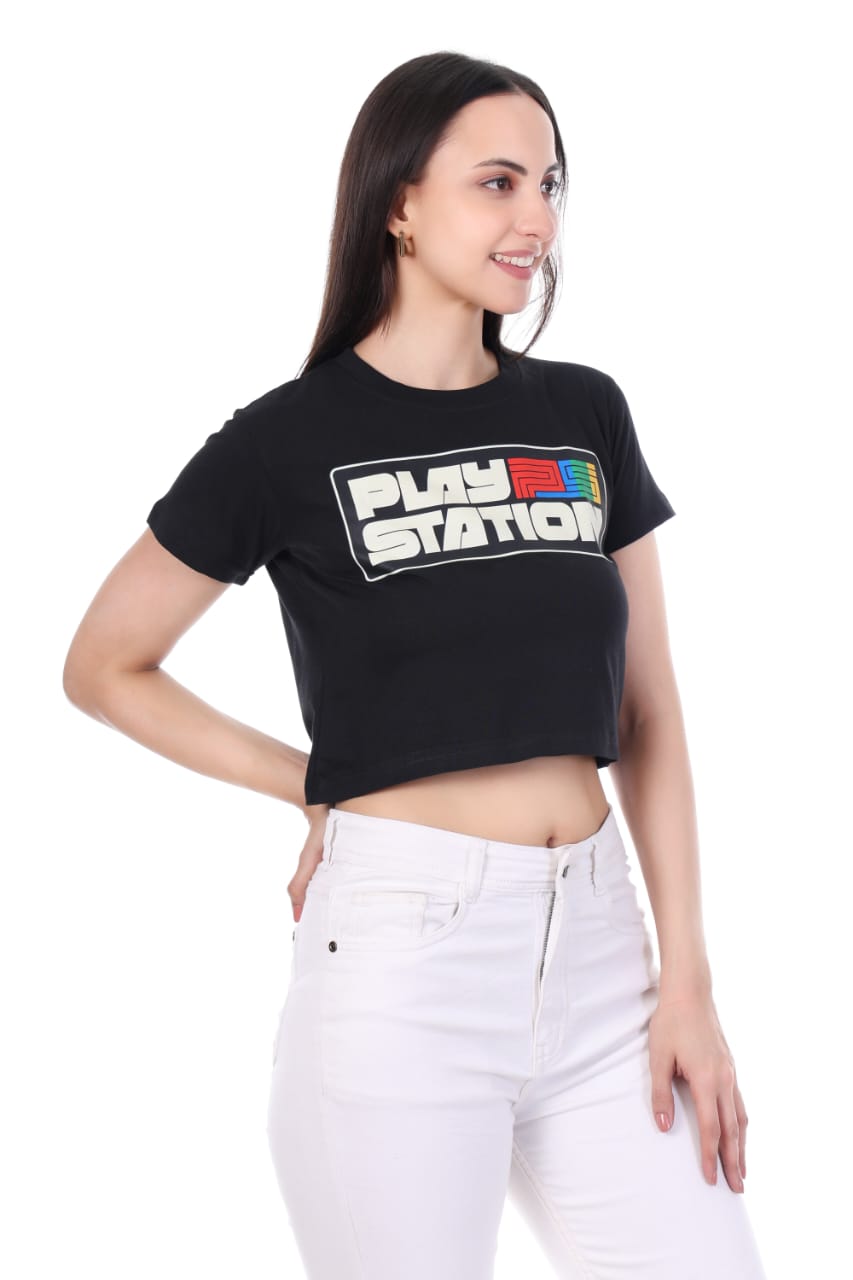 BLACK PLAY STATION GIRLS CROP TOP