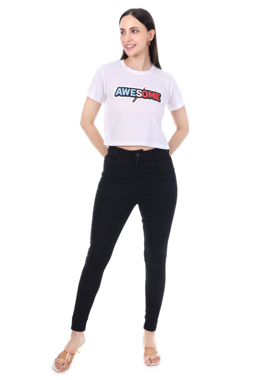 WHITE OWESOME GIRLS  CROP TOP