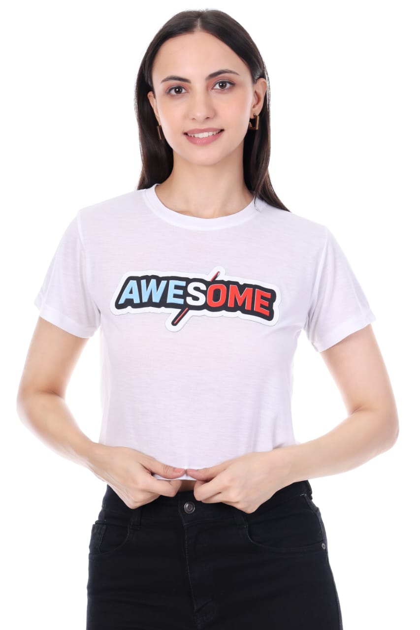 WHITE OWESOME GIRLS  CROP TOP