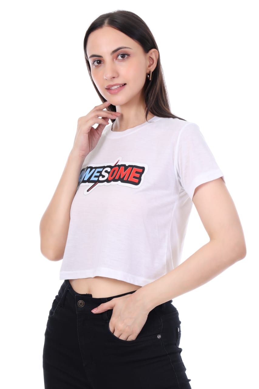 WHITE OWESOME GIRLS  CROP TOP